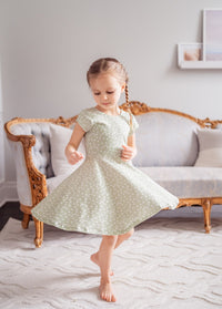 Organic Cotton Sage Green Polka Dot Twirl Dress For Spring
